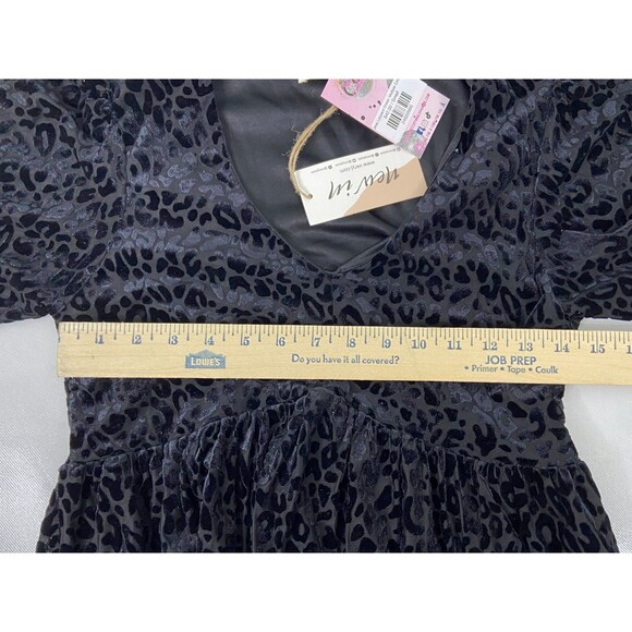 New In Collection Women Small Mini Dress Black Leopard Pattern Flow Skirt NWT - Picture 7 of 8